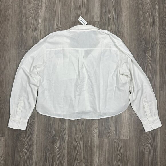 NWT Old Navy White Cropped Oversized Button Up Shirt Size L - Picture 2 of 6